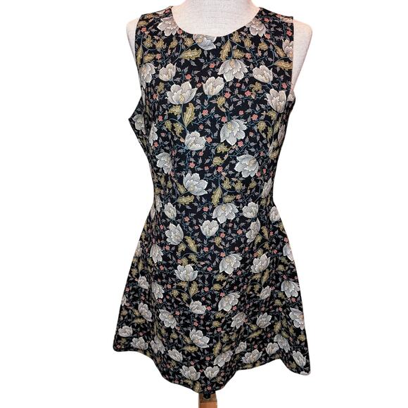 Womens Zara Basic Sleeveless Floral Knee Length Zip Back Shift Dress Black Sz L - Picture 1 of 4